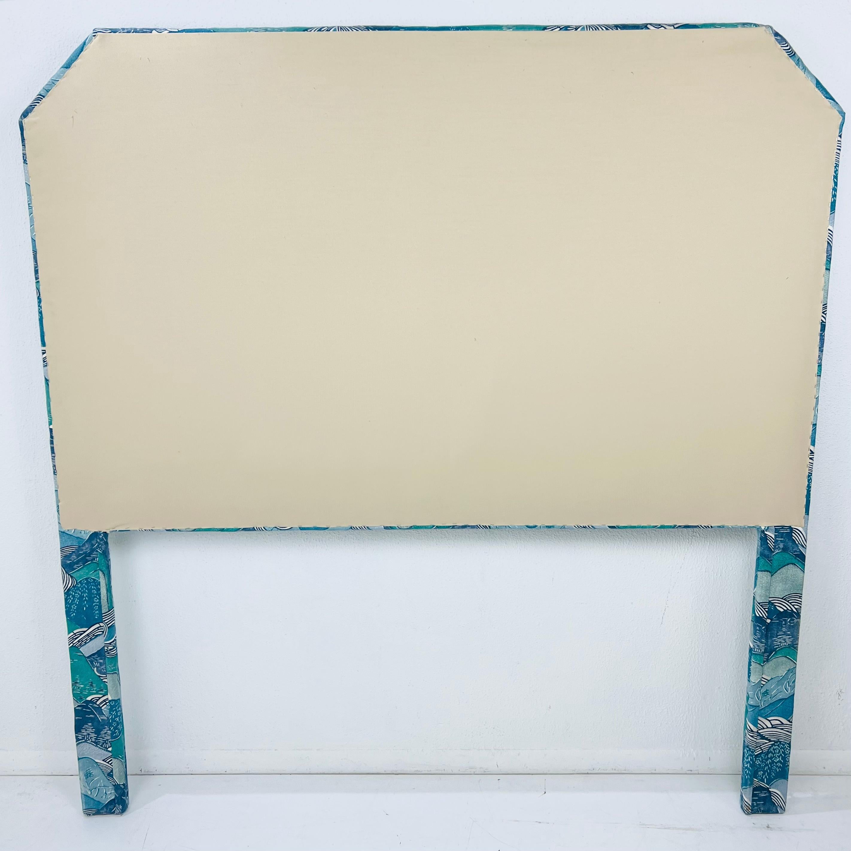 Queen Headboard Upholstered in Teal/Blue Kelly Wearstler Fabric For Sale 5