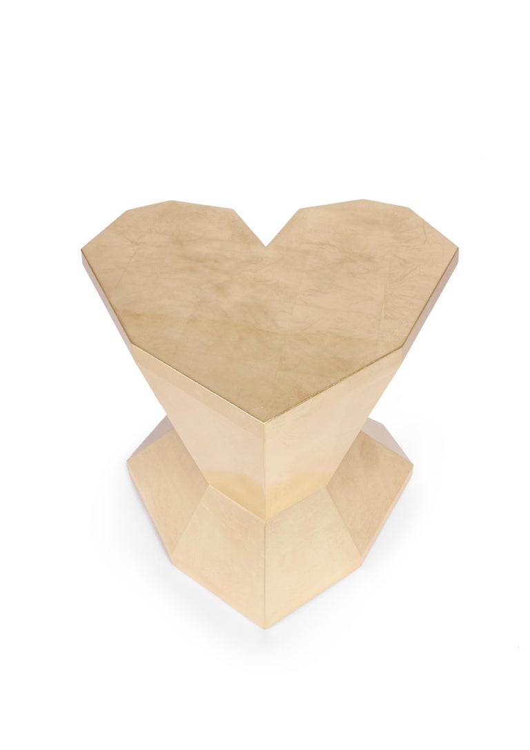 Queen heart side table by Royal Stranger
Dimensions: 60 x 50 x 50 cm
Also available in tall: 65 x 45 x 40 cm
Materials: Glossy varnish on the gold leafed wood structure.

This royal and romantic pair of side tables makes you wander to another