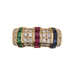Bague « Queen » en or 18 carats avec rubis, émeraude, saphir, diamants et motif arc-en-ciel