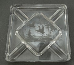 Queen Lace Crystal Glass Ashtray Dish Catchall Etched with Flying Geese 1970