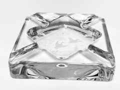 Aschenbecher aus geschliffenem Königskristall mit geätzten Wildgänsen, circa 1970er Jahre