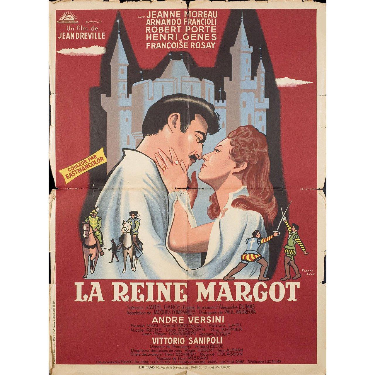 Original 1954 French moyenne poster by Pierre Leve' for the film “Queen Margot” (La Reine Margot) directed by Jean Dreville with Jeanne Moreau / Armando Francioli / Robert Porte / Henri Genes. Good-very good condition, folded. Many original posters