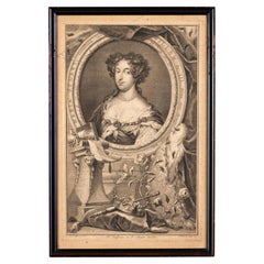 Queen Maria Stuart Framed Portrait Engraving 18th Century 