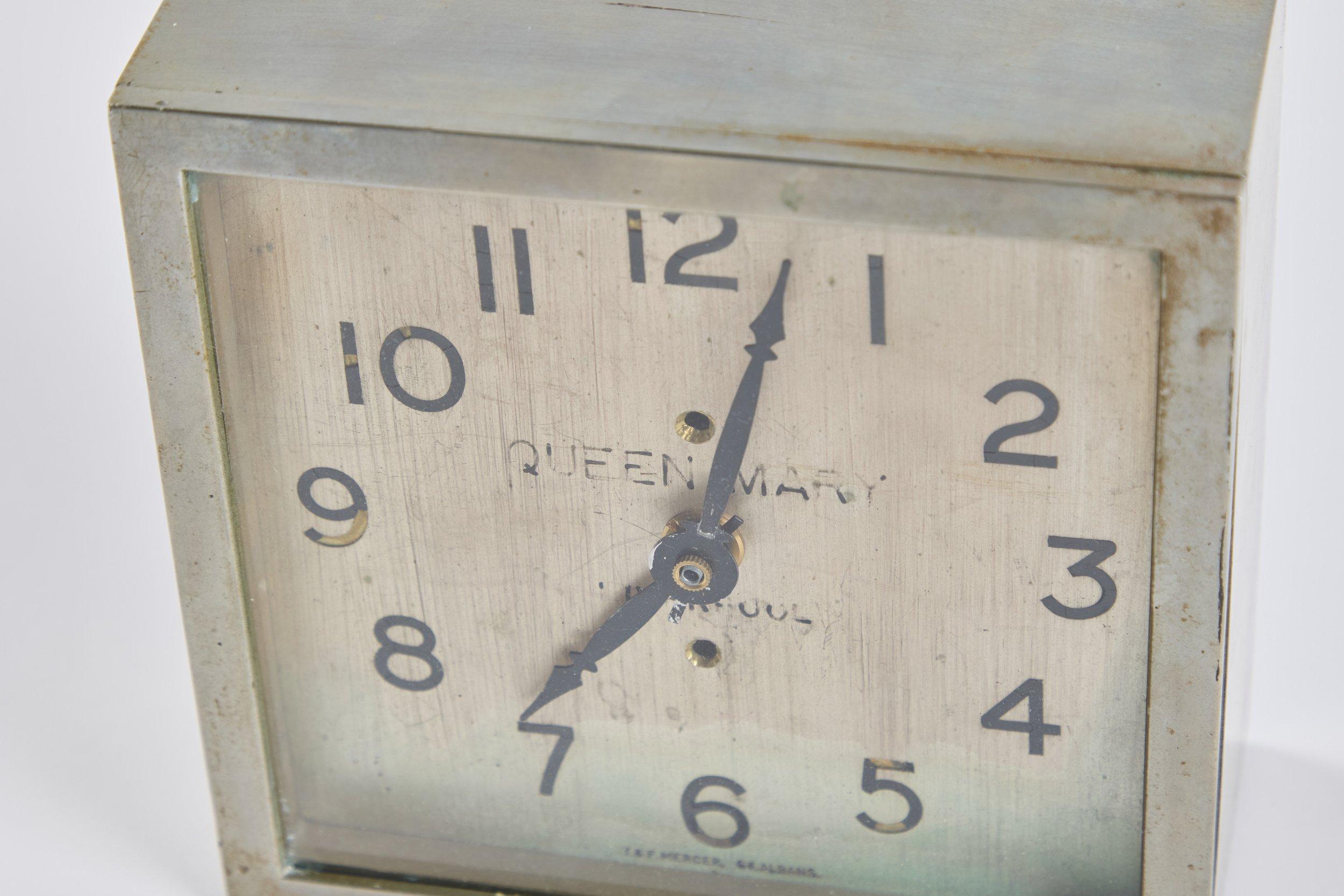  Rare Queen Mary 'State Room' Nickel Plated Bronze Block, quartz movement, 1936 Liverpool tabletop clock. Measures 6