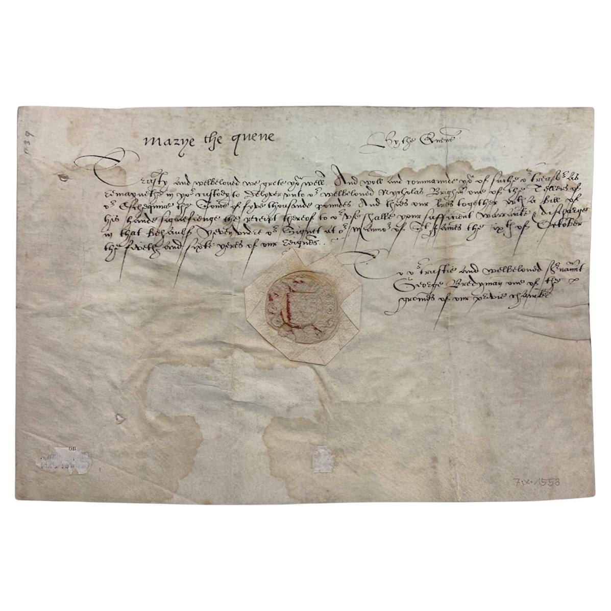 Queen Mary Tudor Signed Royal document with Certificate of Authenticity For Sale