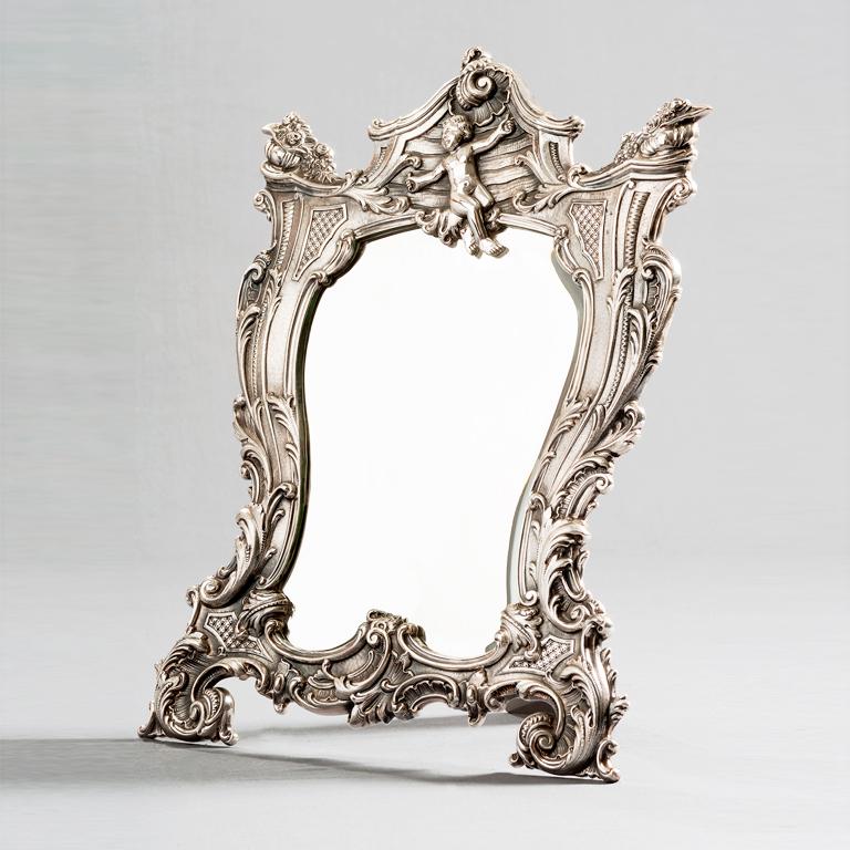 Specchio Queen, Specchio da donna placcato in argento, Made in Italy in vendita 1