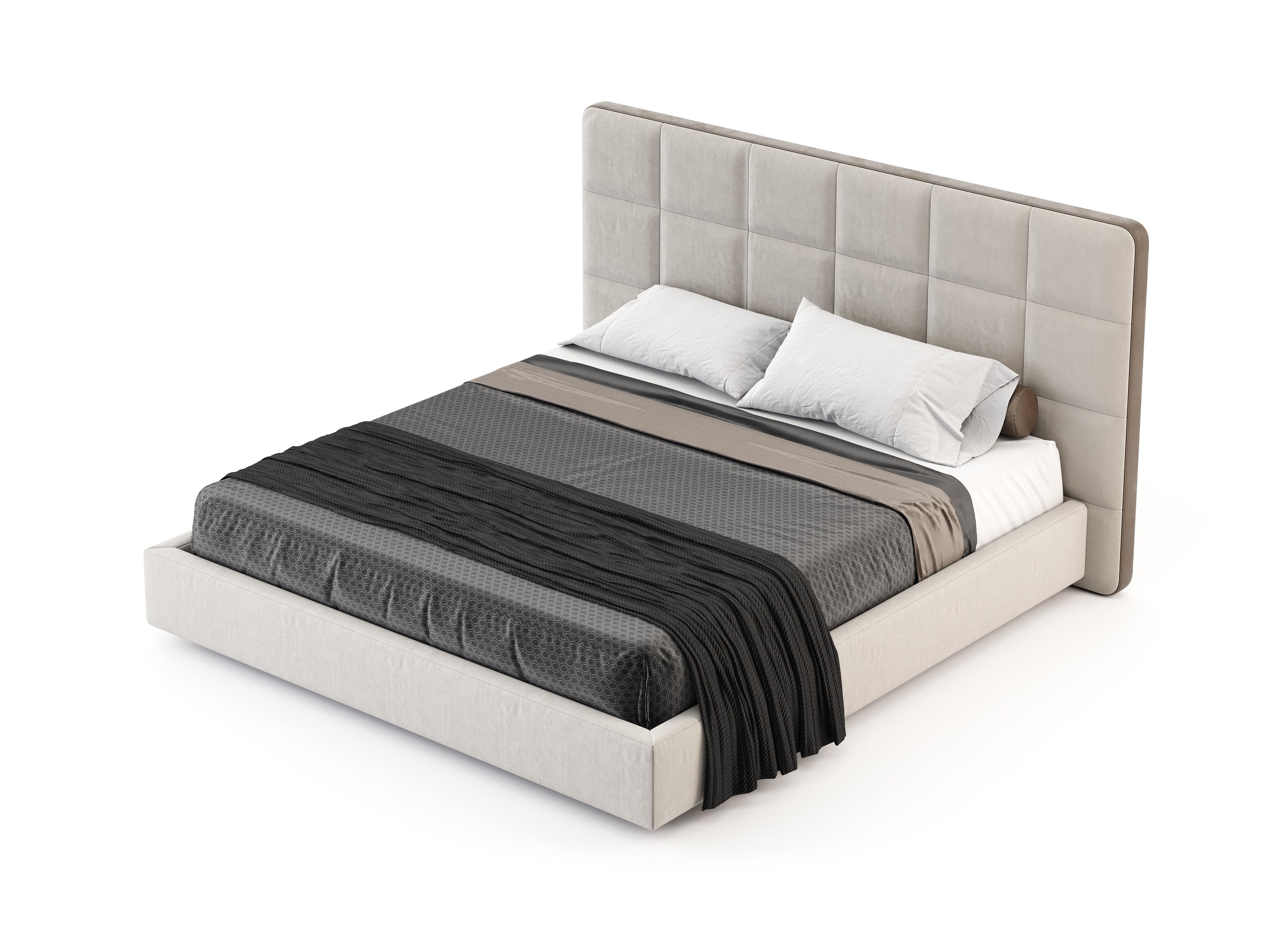 Hand-Crafted Queen Modern Madrid Bed made with velvet and leather, Handmade by Stylish Club For Sale