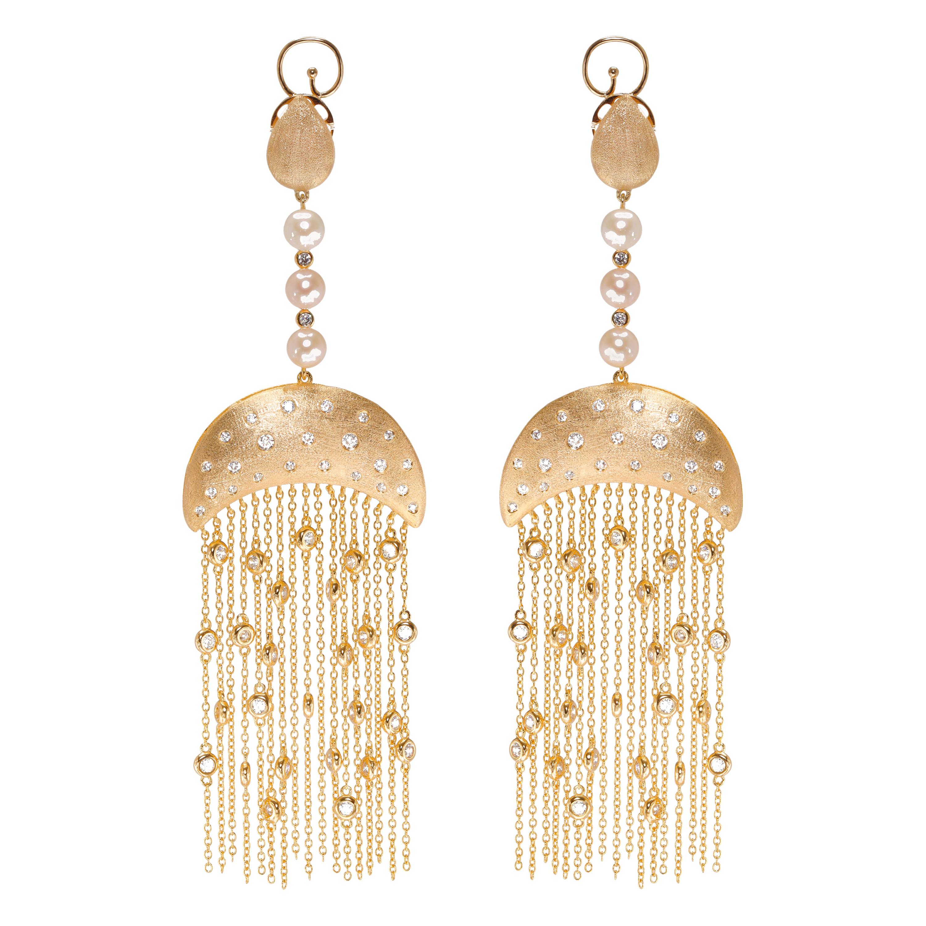 Ammanii Queen Nefertari Vermeil Gold Drop Earrings with Charmed Tassels