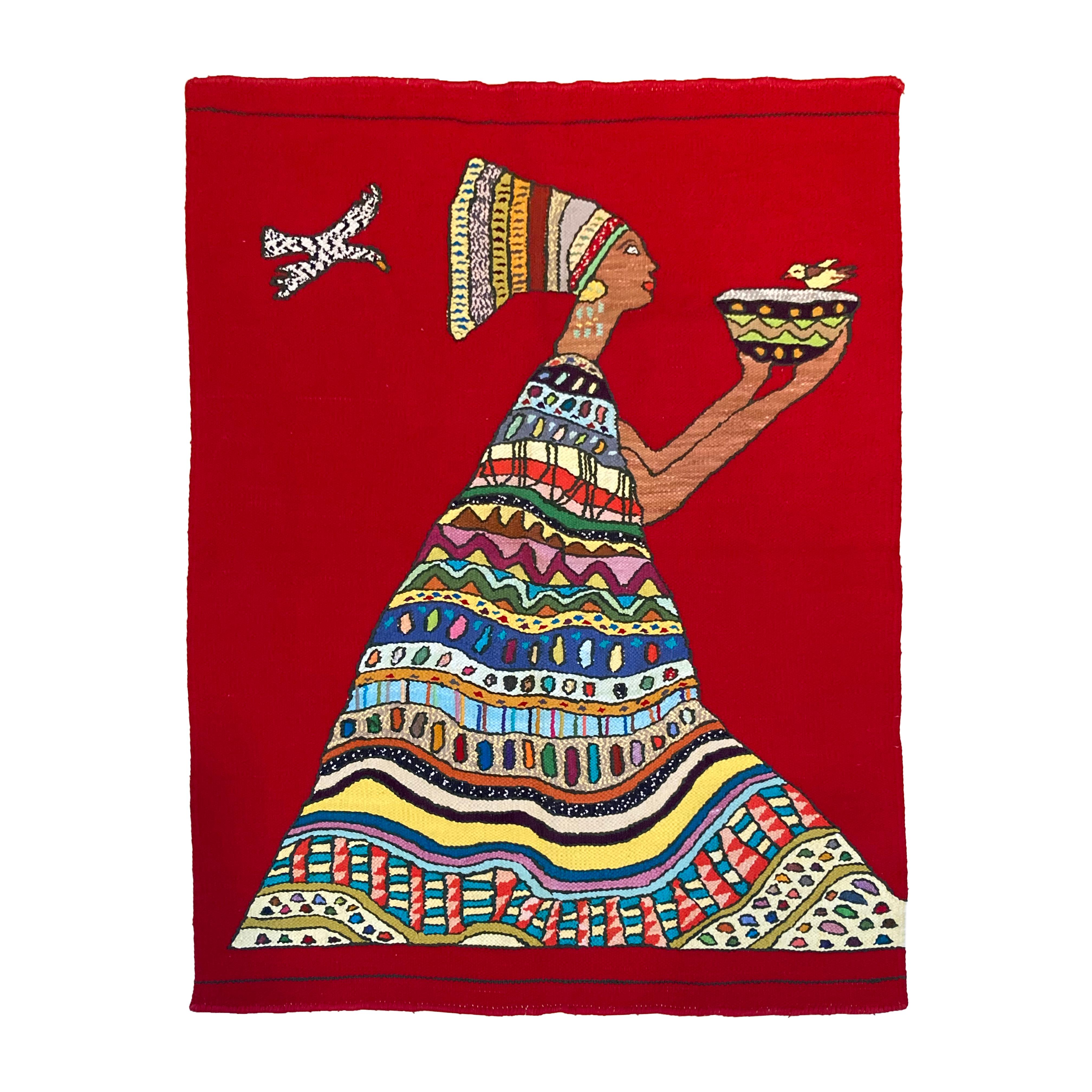 Queen Nefertity rug, 1 of 1 by Nawaaz Saldulker
Edition 1/1
2019
Materials: Recycled fabric
Dimensions: 137 x 110 cm.

A hand-made tapestry/rug, designed and manufactured by Nawaaz Saldulker, Cape Town, 2019, cotton with royal face portrait,