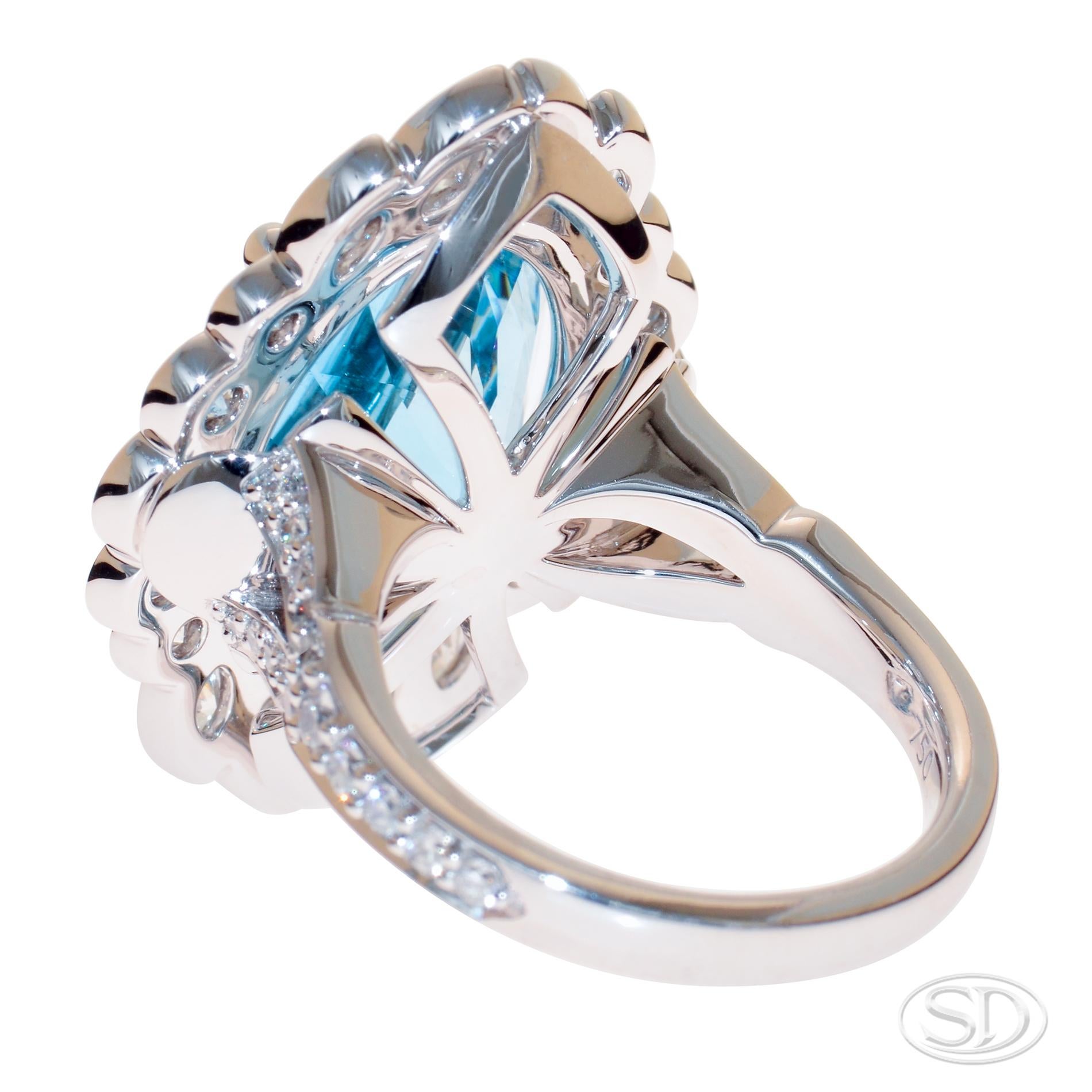 Oval Cut Queen of Aqua, Santa Maria Aquamarine and Diamond White Gold Dress Ring For Sale