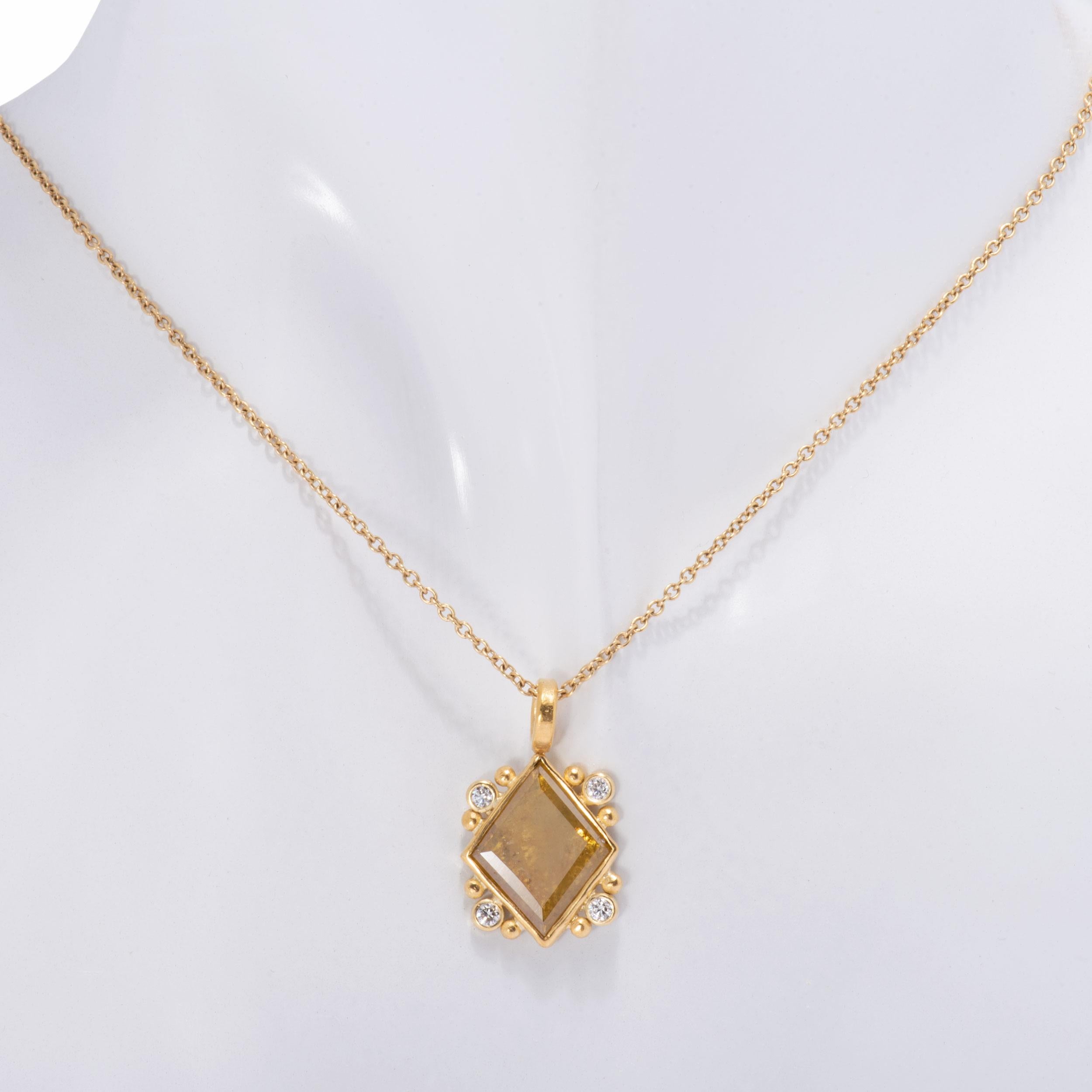 Queen of Diamonds Rose Cut Golden Diamond Pendant in 18 Karat Gold In New Condition In Santa Fe, NM