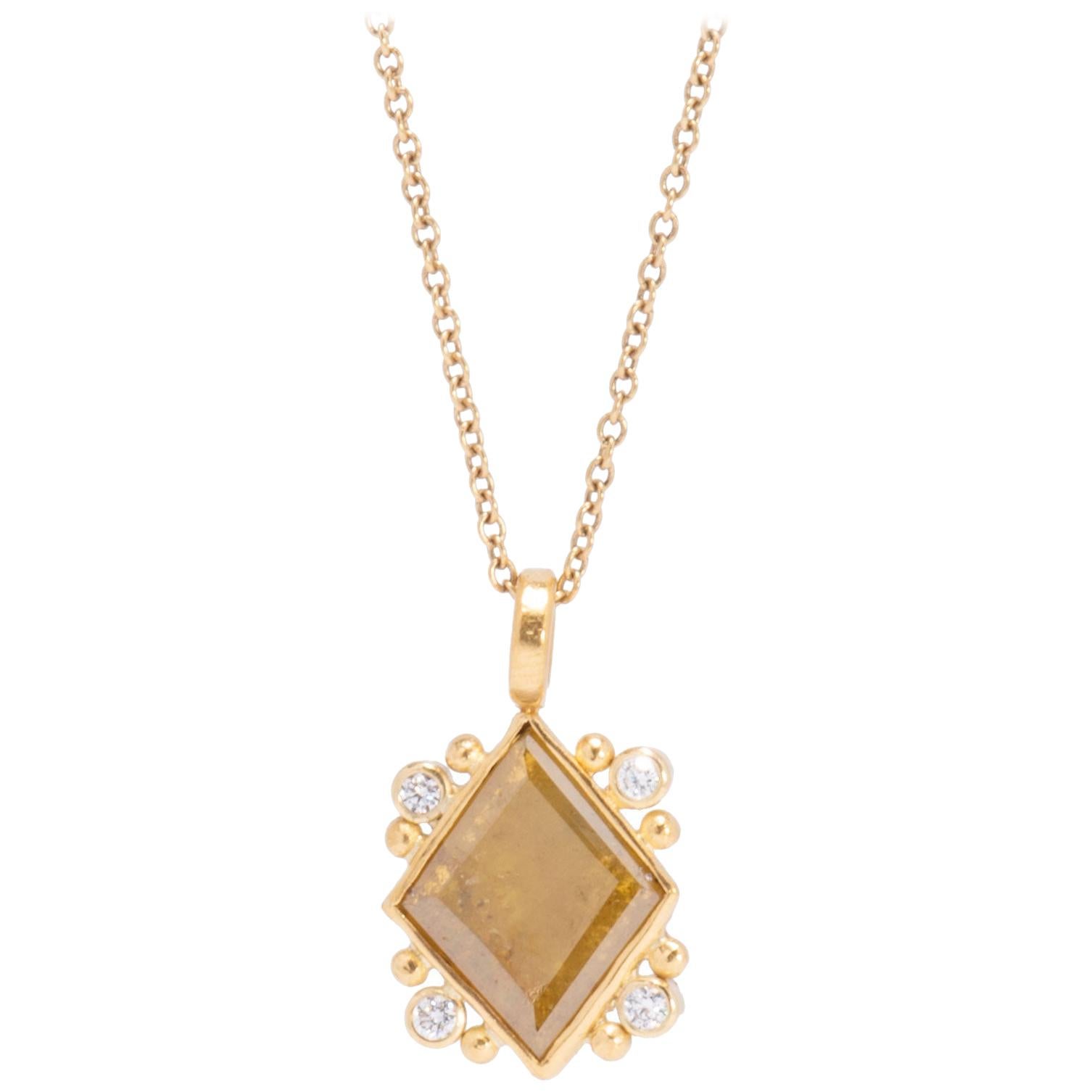 Queen of Diamonds Rose Cut Golden Diamond Pendant in 18 Karat Gold