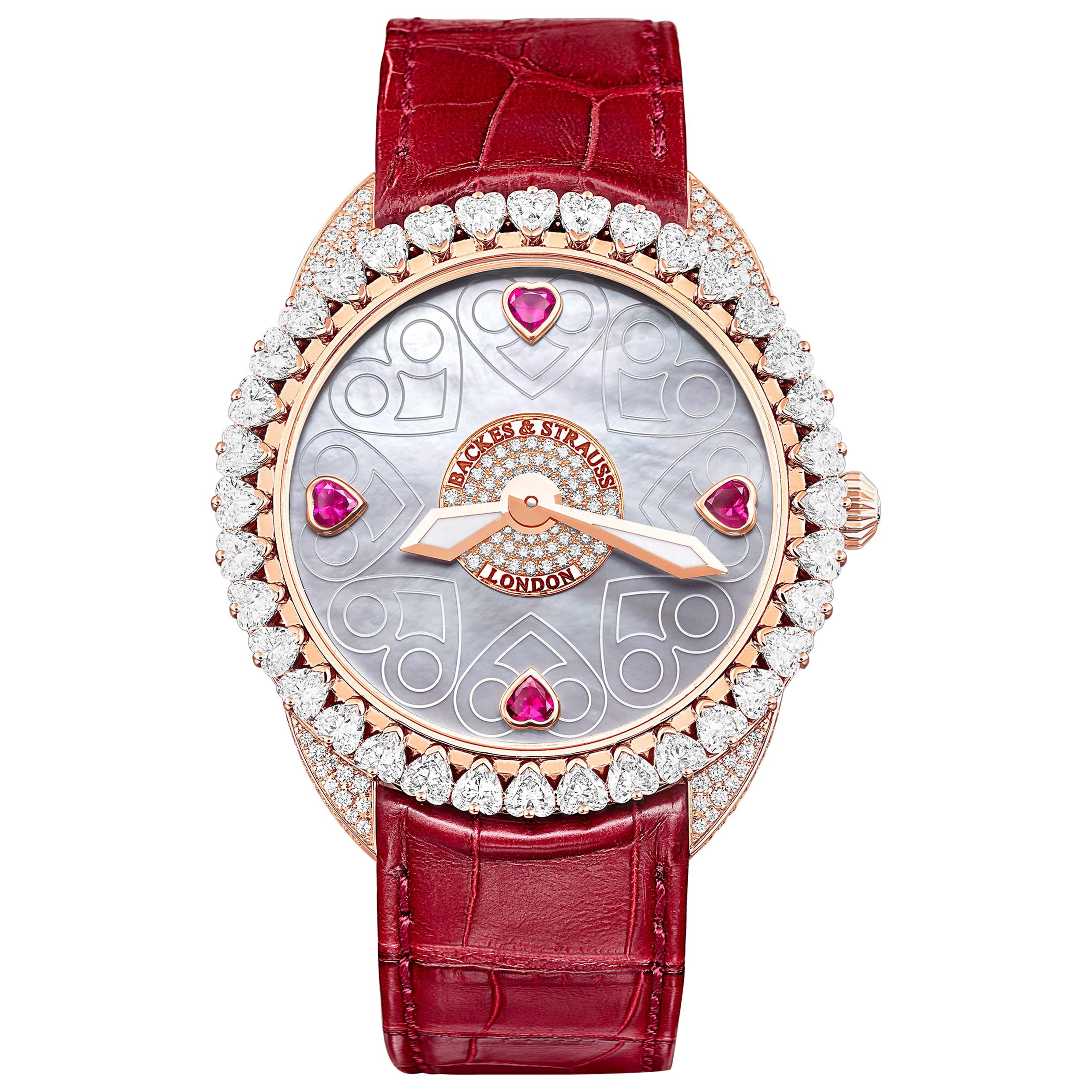 Queen of Hearts 40 Luxury Diamond Watch for Women, 18 Karat Rose Gold For Sale