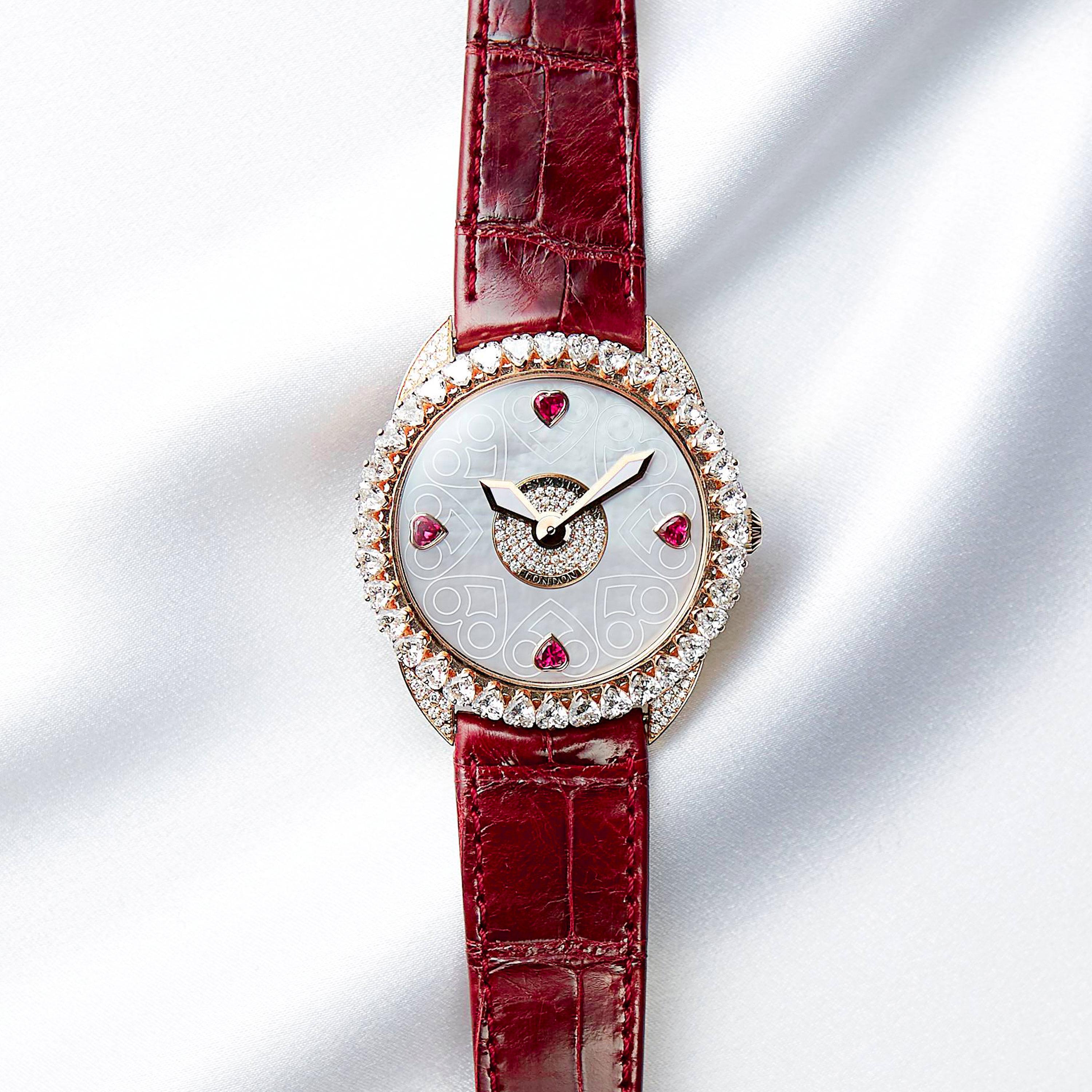 Heart Cut Queen of Hearts 40 Luxury Diamond Watch for Women, 18 Karat Rose Gold For Sale