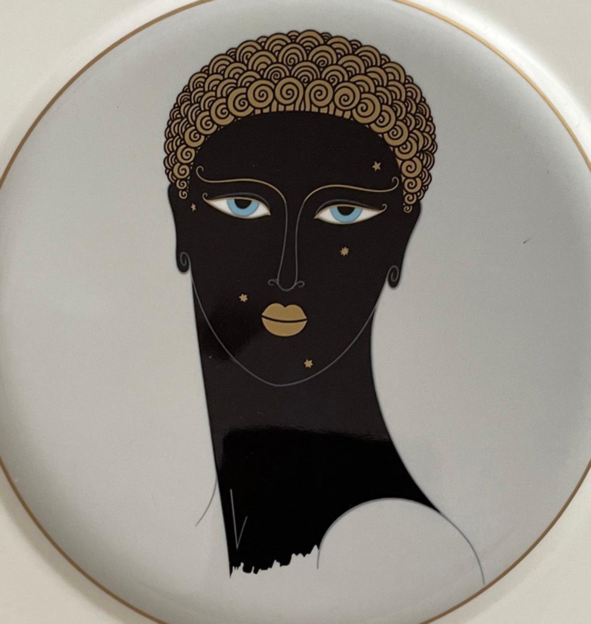Queen Of Sheba Plate is an original decorative plate realized by Erté (after) in 1987. 

The plate in Bone China. 

Marked with a stylized Erte sign on the back side. Numbered on the back with the series number A 3253 and date of 1987. 

Romain de