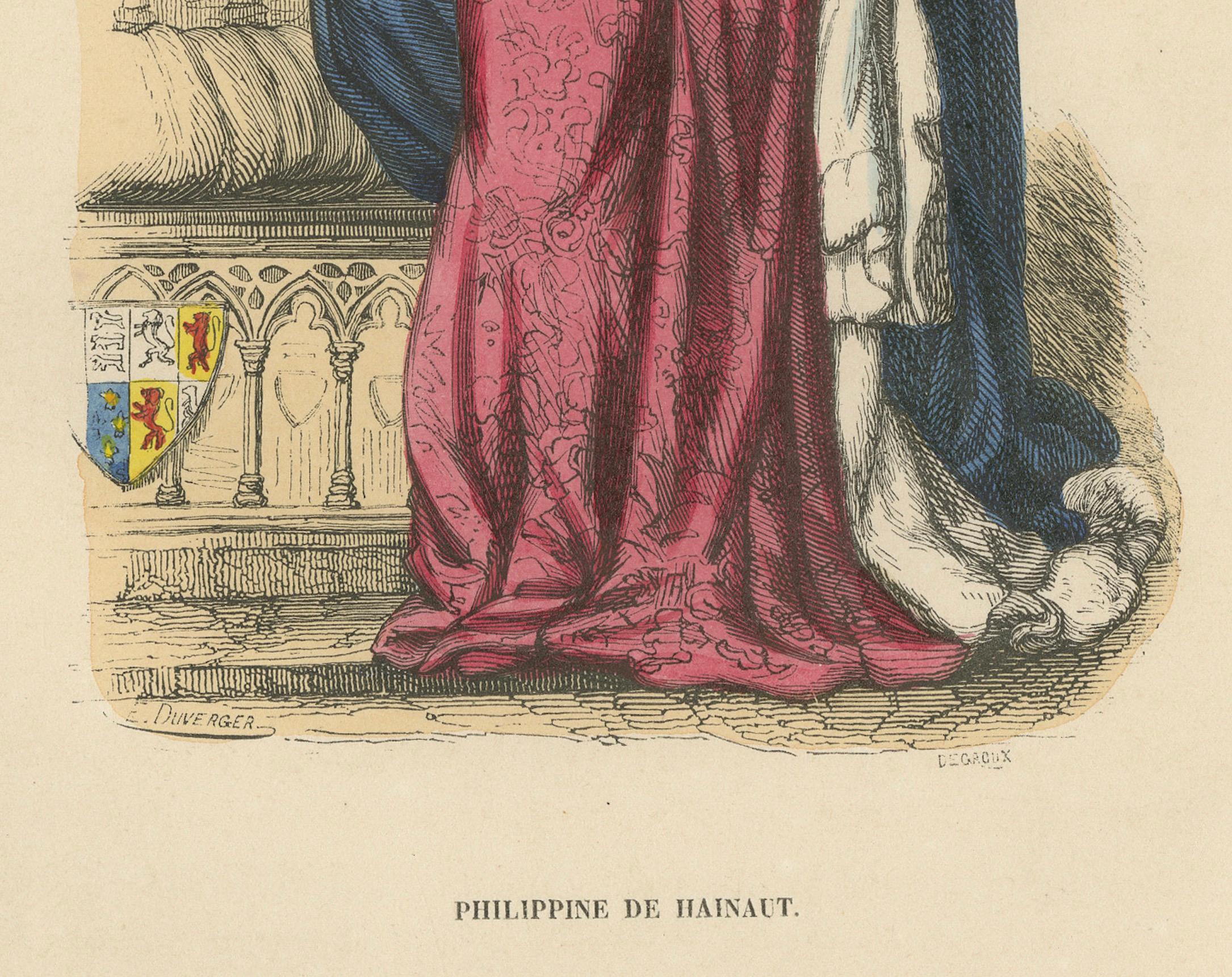 Mid-19th Century Queen Philippa of Hainaut in Ceremonial Attire, Costume Di Moyen Age, 1847 For Sale
