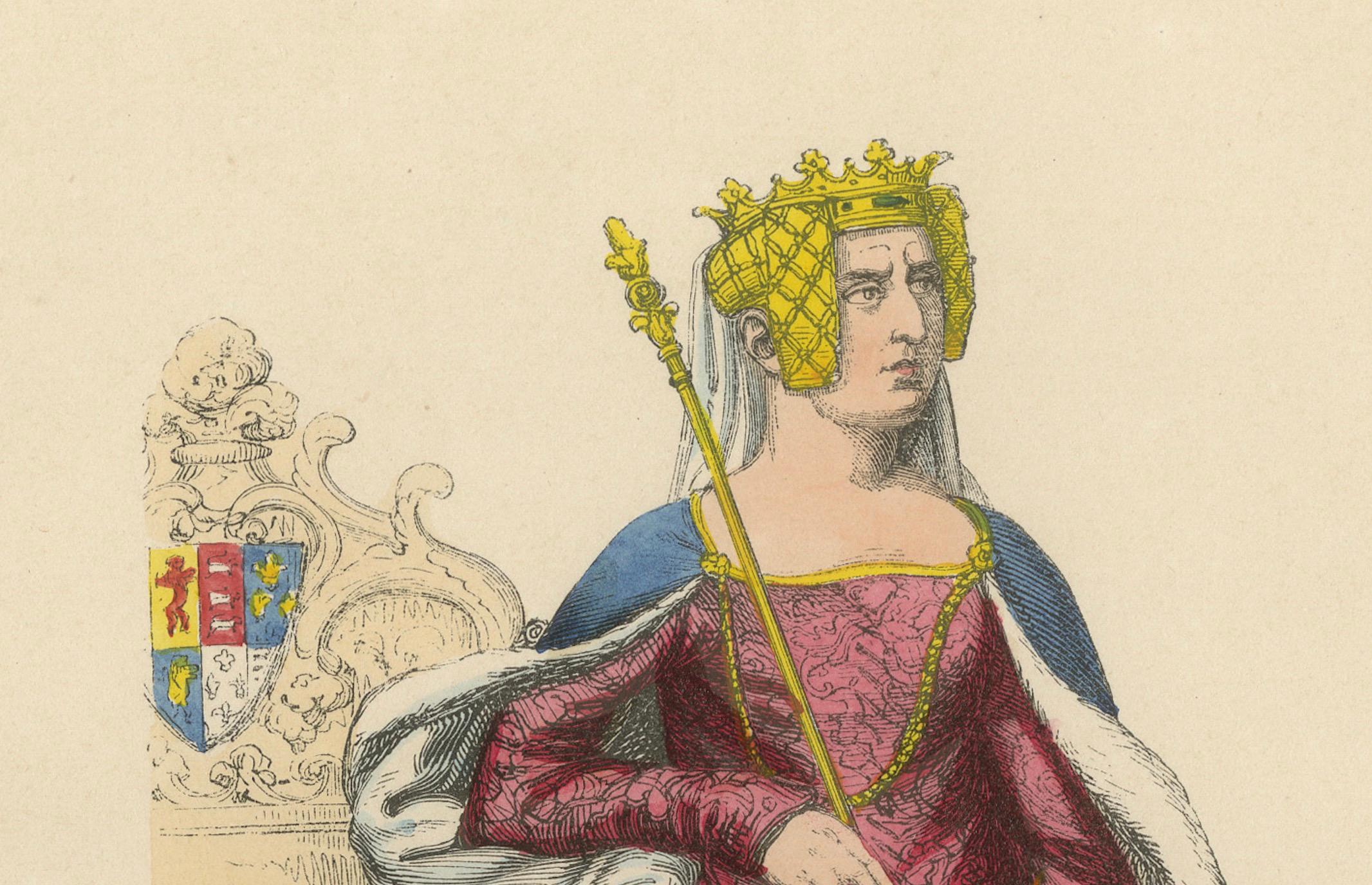 Paper Queen Philippa of Hainaut in Ceremonial Attire, Costume Di Moyen Age, 1847 For Sale