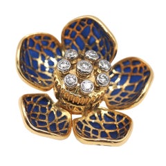 Queen Pt/K18 Diamond Enamel Flower Pendant Japanese Jewelry