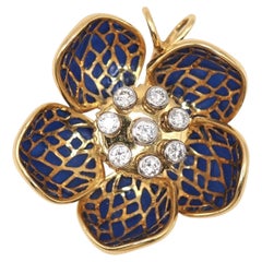 Queen Pt/K18 Diamond Enamel Flower Pendant Japanese Jewelry