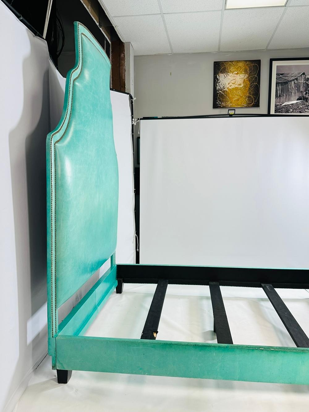 Queen Size Bed  Fully Upholstered in Leather For Sale 8