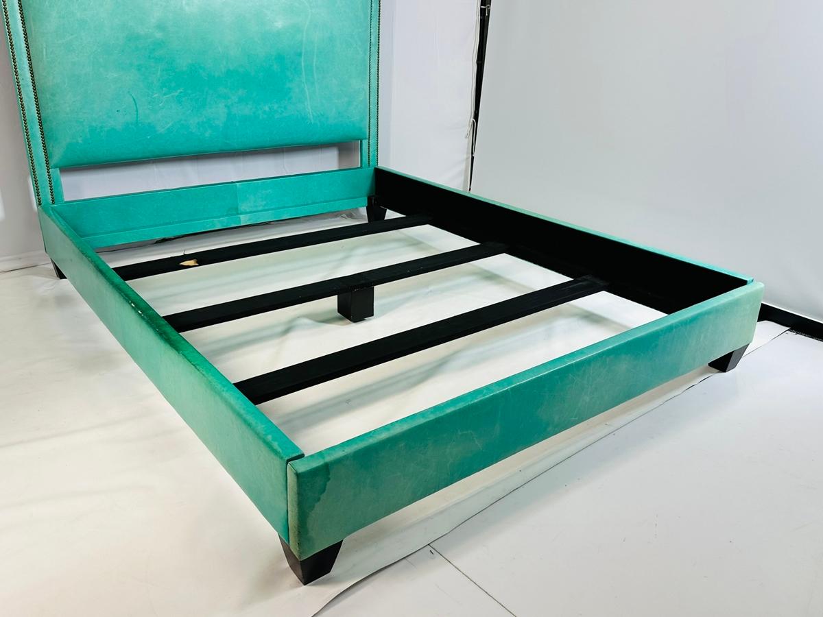 Queen Size Bed  Fully Upholstered in Leather For Sale 10