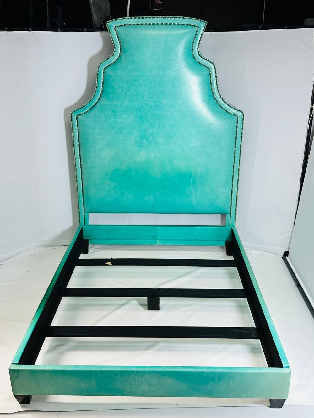 American Queen Size Bed  Fully Upholstered in Leather For Sale