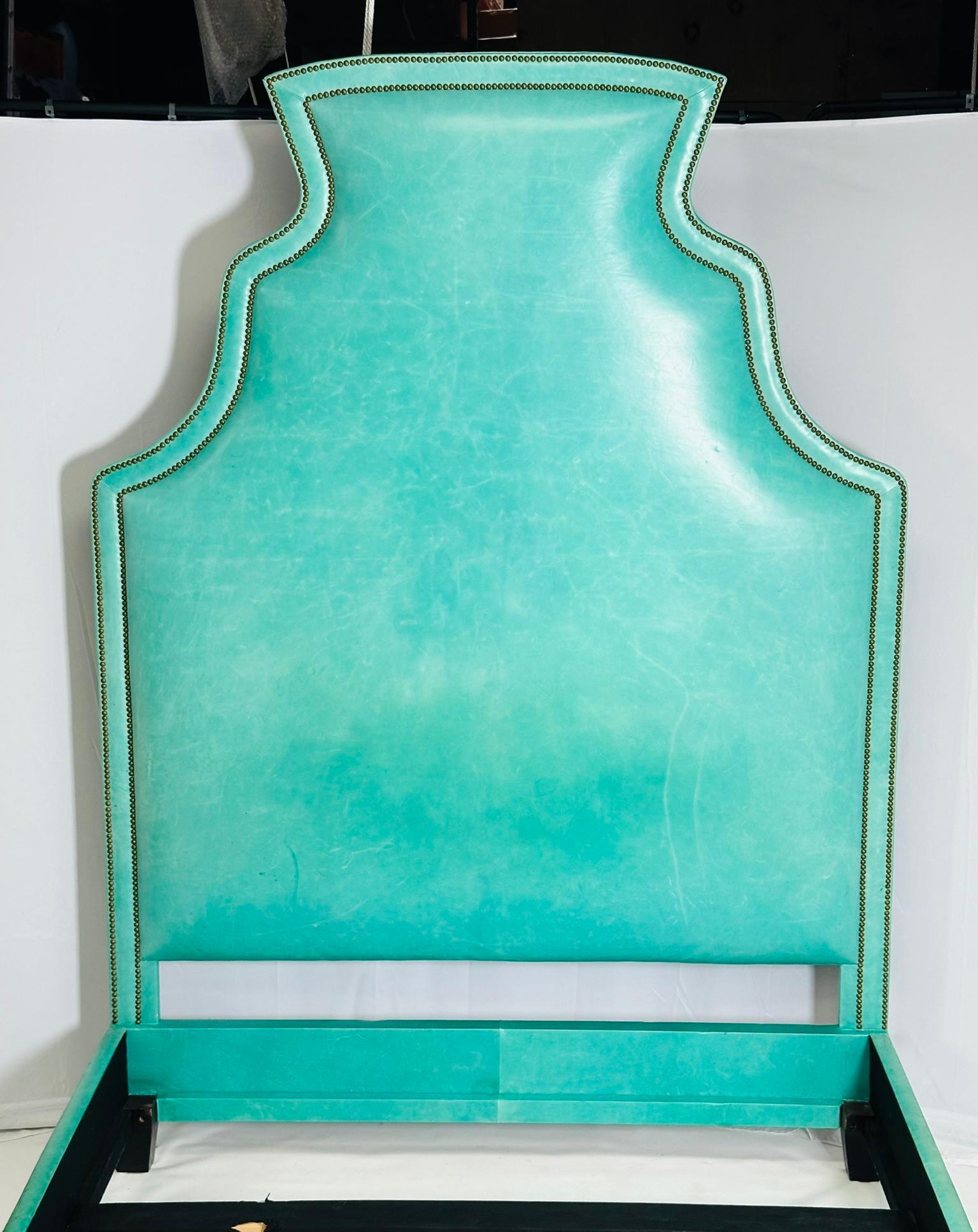 Hand-Crafted Queen Size Bed  Fully Upholstered in Leather For Sale