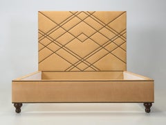 Queen Size Bed in Geometric Pattern Headboard Extremely Well Made and Heavy
