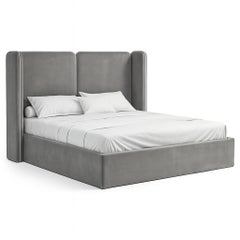 Queen Size Bed with Velvet-Upholstered Frame and a Headboard