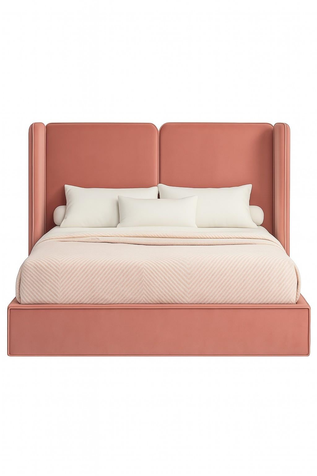 XXIe siècle et contemporain Lit Queen Size avec cadre tapissé de velours et tête de lit en vente