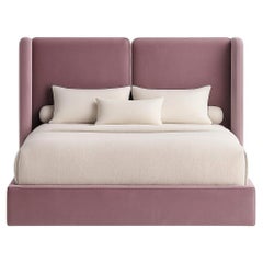 Queen Size Bed with Velvet-Upholstered Frame and a Headboard