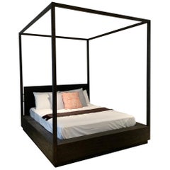 Used Queen Size Canopy Bed in Oak and Brass by Van Thiels
