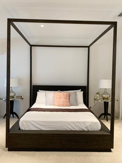 Queen Size Canopy Bed in Oak and Brass by Van Thiels