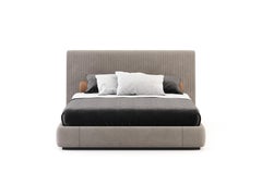 Queen Size His Bed Made with Leather and Textile, Art Deco Style