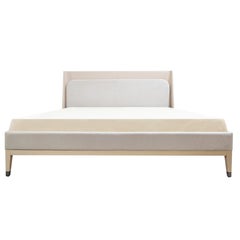 Queen Size Italian Bed Upholstered Nubuck and Velvet with Wooden Legs