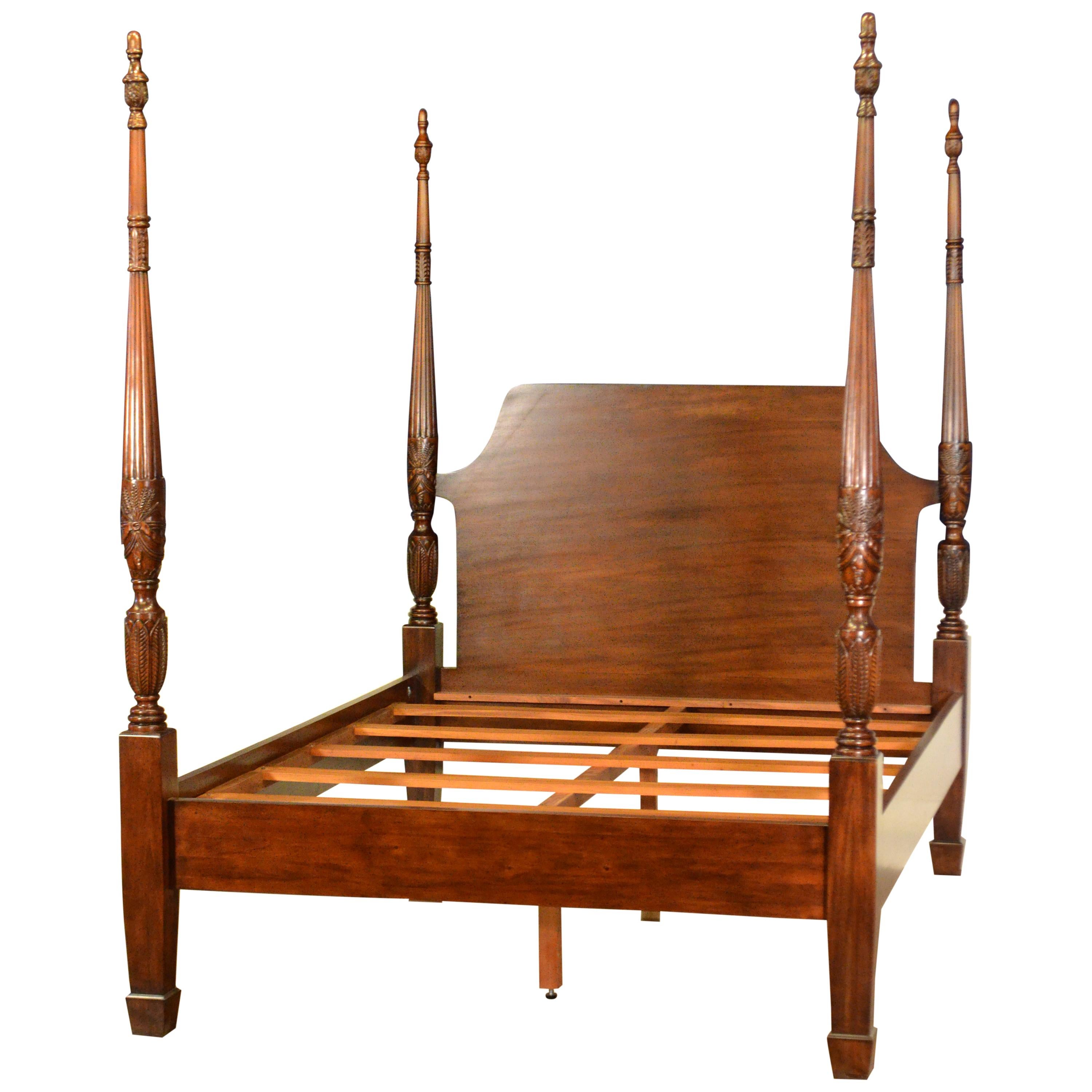 Queen Size Mahogany Rice Carved Poster Bed by Leighton Hall For Sale