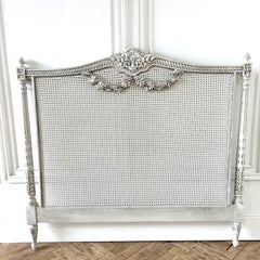 Queen Size Painted French Country Style Cane Headboard with Roses Swag Carvings