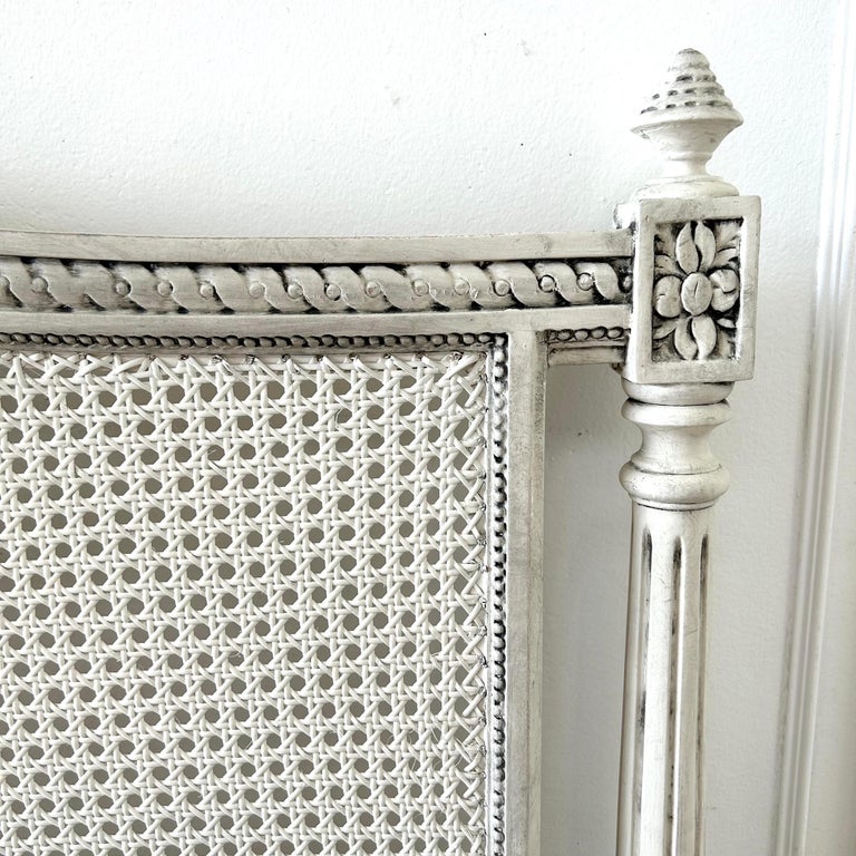 Queen Size Painted French Country Style Cane Headboard with Roses Swag Carvings For Sale at 1stDibs