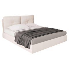 Queen Size Platform Bed with Tufted Dual‑Panel Headboard In Velvet