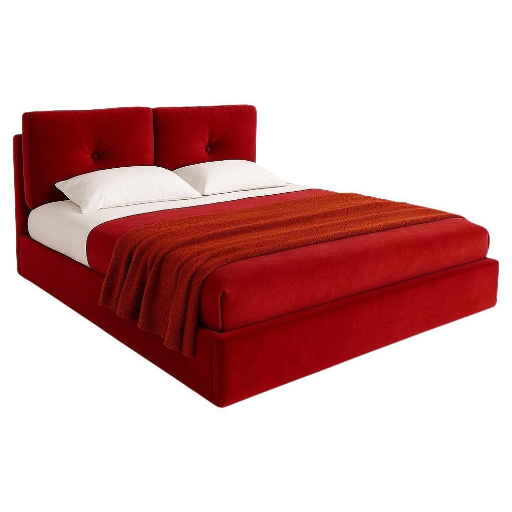Lit à plateforme Queen Size avec tête de lit à deux panneaux en velours en vente