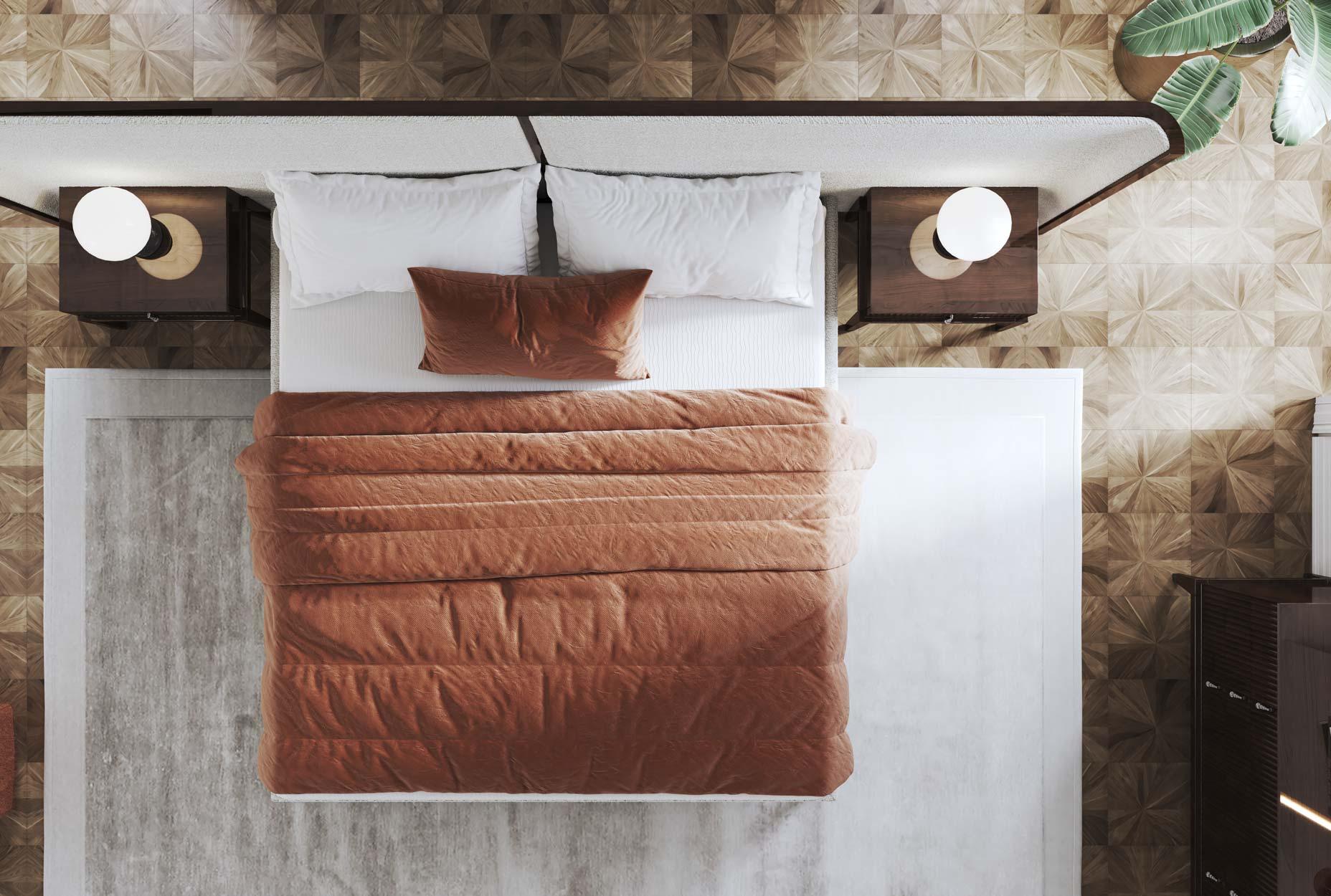Queen Size Thyia 125 XL Italienisch gebogene Bett in Elfenbein Bouclé-Stoff & Holzrahmen (Moderne) im Angebot