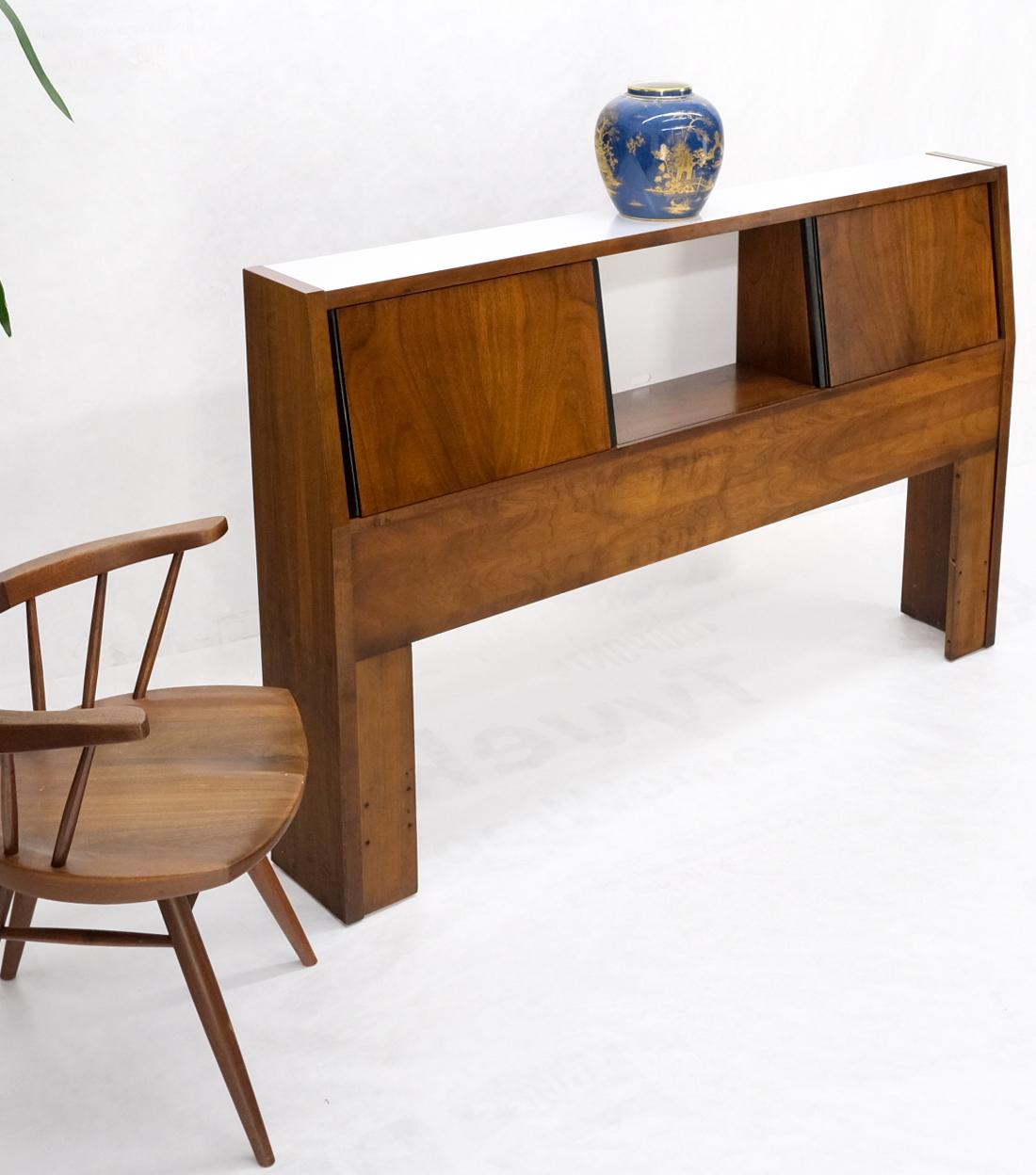 American Queen Size Walnut Headboard Bed w/ Sliding Doors Compartment