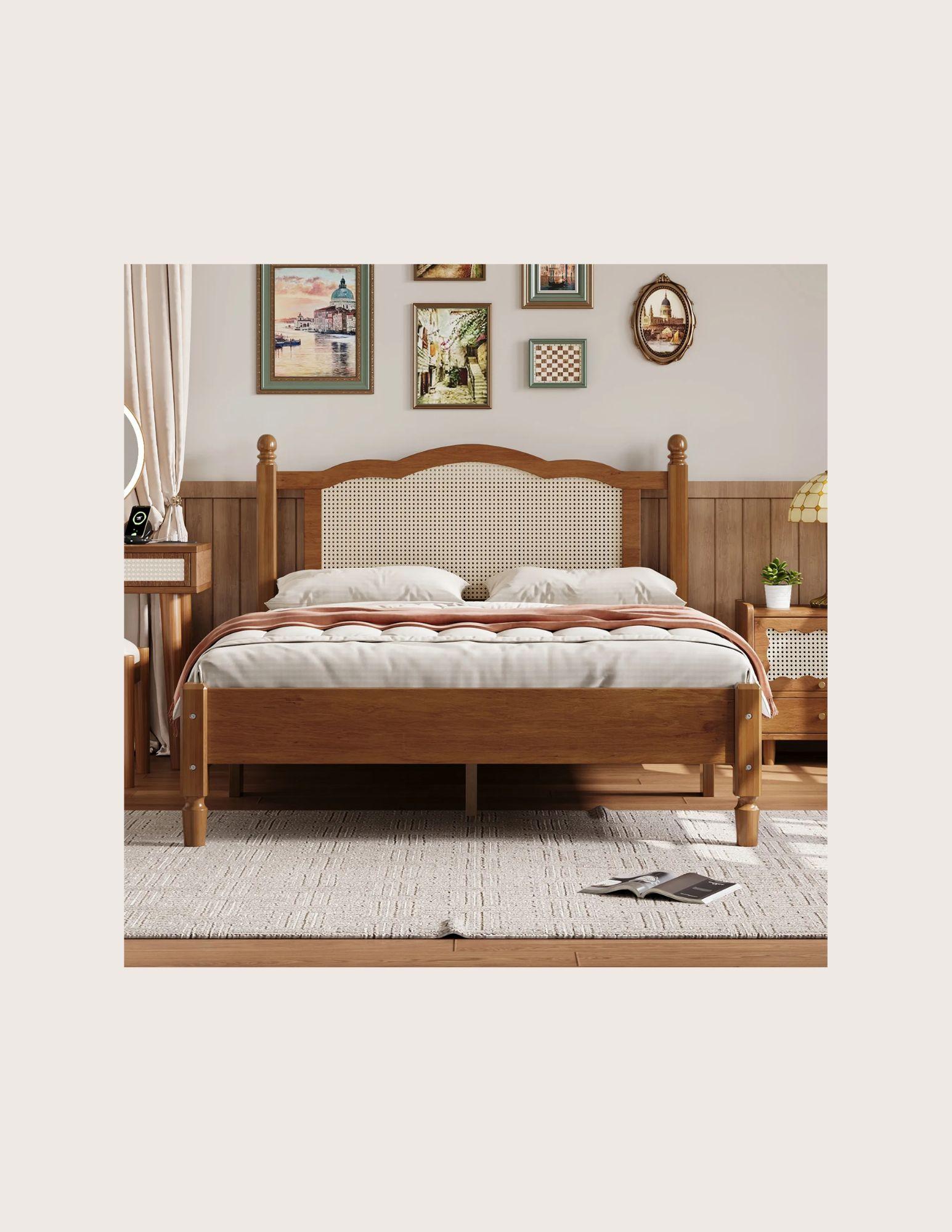 Transform your bedroom into a tranquil retreat with our Mende Walnut Bed. With a focus on clean lines and a minimalist approach this piece perfectly combines the natural beauty of rattan material with modern design elements, showcasing a subtle and