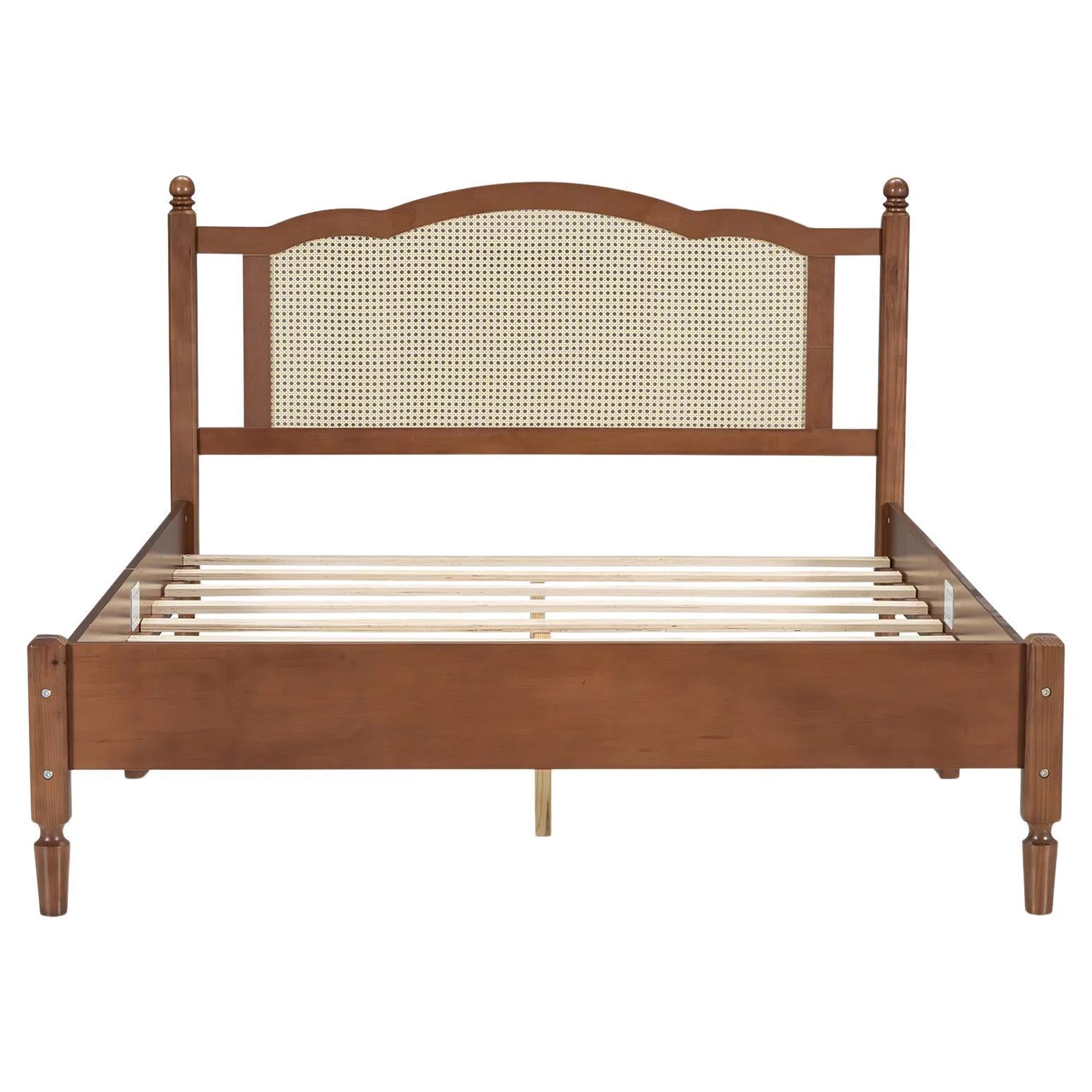 Queen sized Modern Farmhouse Bed with Rattan Headboard