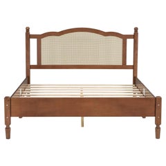 Queen sized Modern Farmhouse Bed with Rattan Headboard