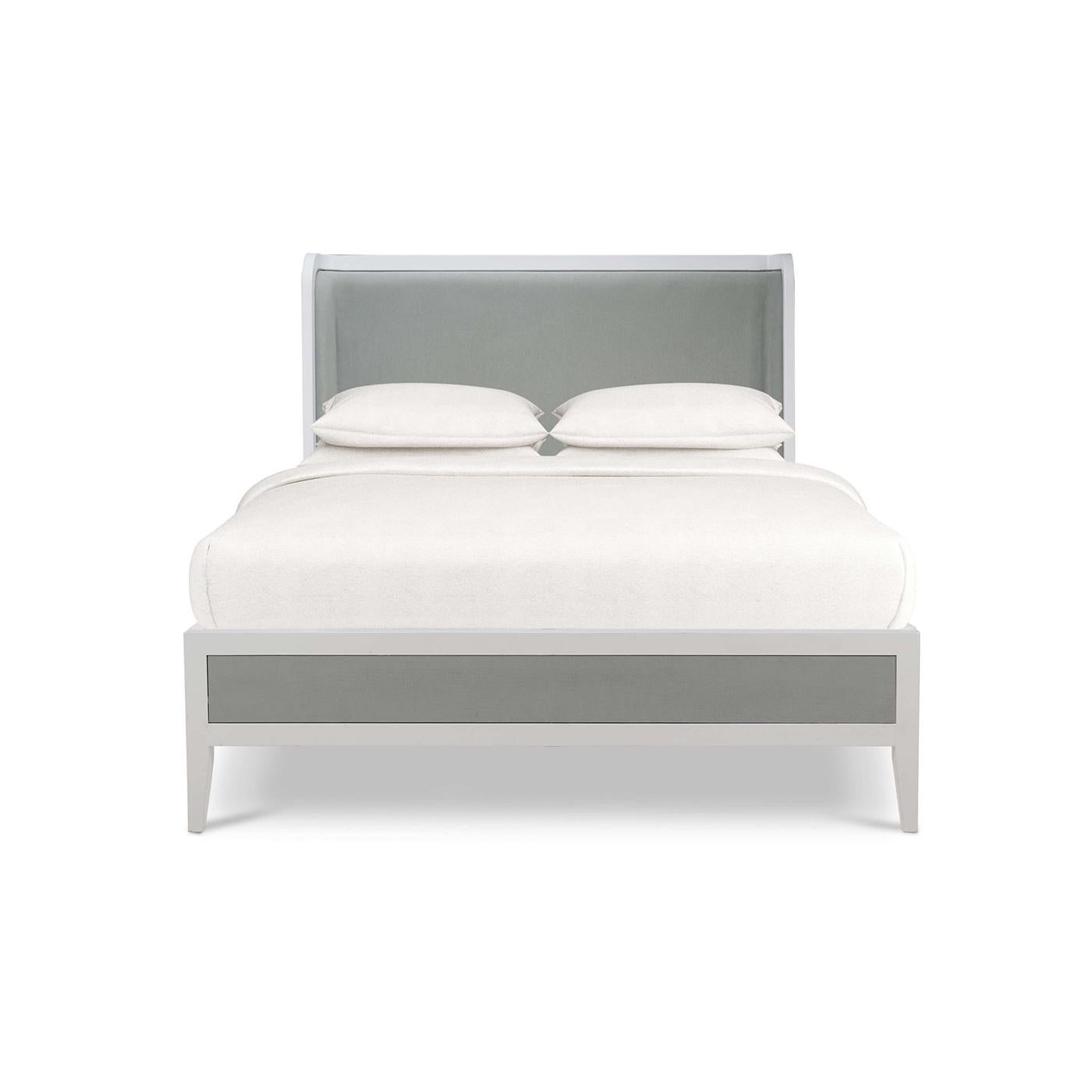 This exquisite bedframe combines luxurious materials with a sleek design, making it a standout piece in any contemporary bedroom.

The sturdy frame features a pristine true white finish, adding a clean and sophisticated look to your space. The