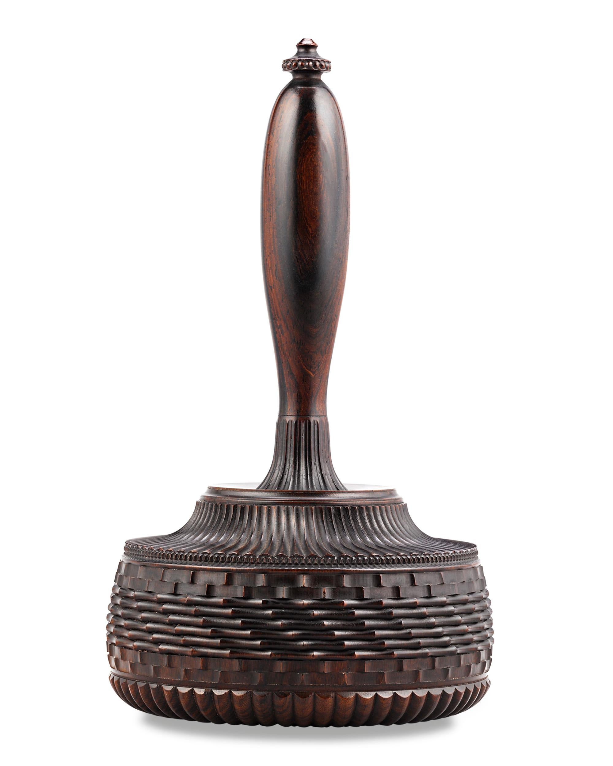 This exceptional and one-of-a-kind wooden mallet commemorates the marriage of Queen Victoria and Prince Albert, which occurred on February 10, 1840. Exquisitely carved into its base are portrait busts of the young royals in their wedding garb,