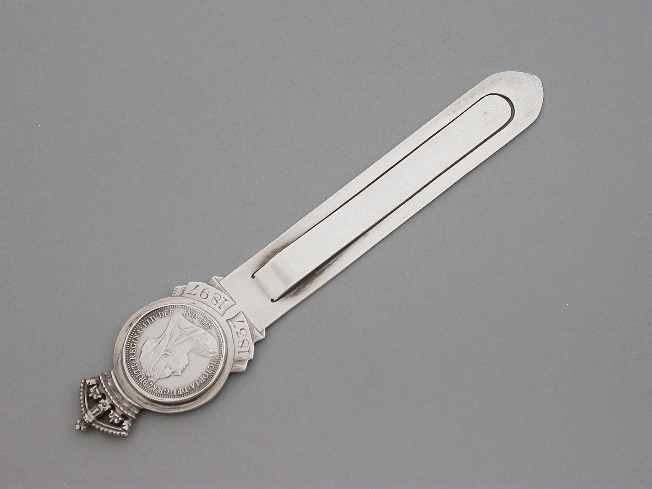 Victorian Queen Victoria Diamond Jubilee Commemorative Silver Bookmark, 1897 For Sale