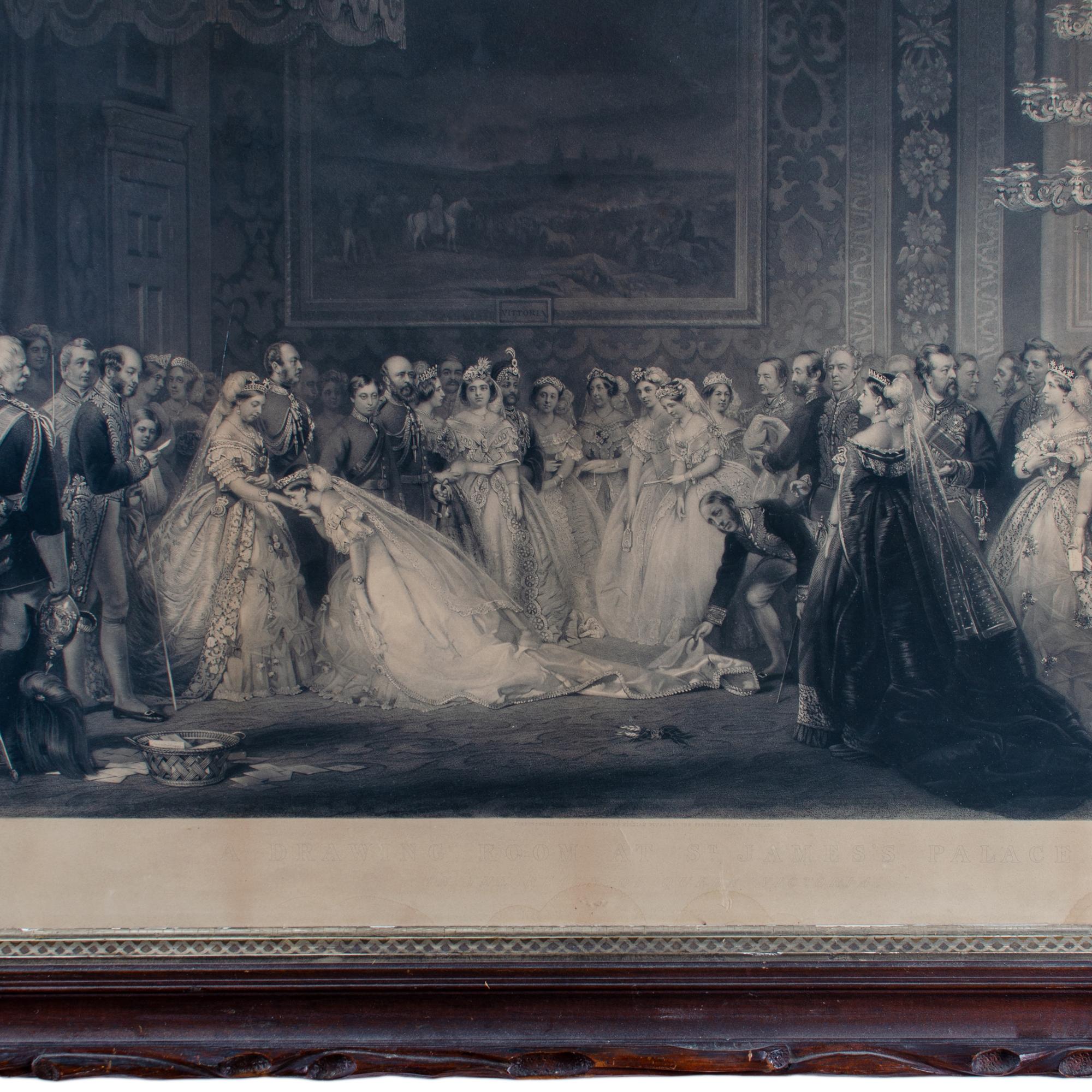 English Queen Victoria Drawing Room at St. James's Palace Engraving Print For Sale