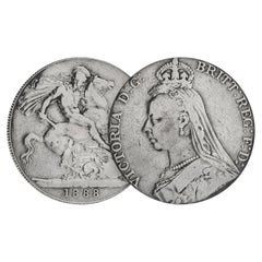 Queen Victoria Jubilee Head Silver Crown 1888, British Sterling Silver Coin